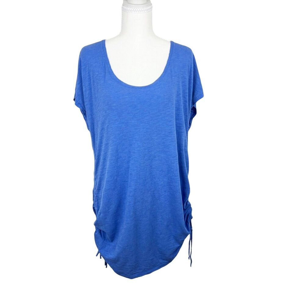 Speedo Dress Swim Coverup Women Large Blue Short Sleeve Ruched Hem Scoop Neck